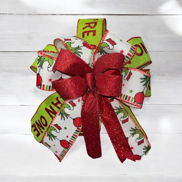 Green Monster Mean One Monster Christmas Bow - Picture 1 of 2